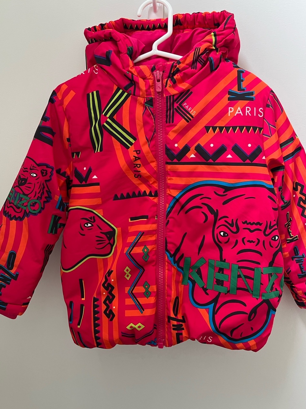 Kenzo Kids Hot Pink Graphic Hooded Puffer Jacket
